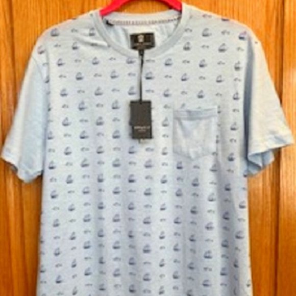 NWT Steel & Jelly London Fish & Sea Sailboat Print Blue Cotton T-Shirt Sz: M - Picture 1 of 4